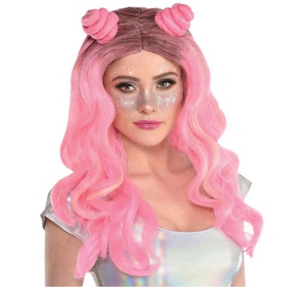Pink space bun wig
